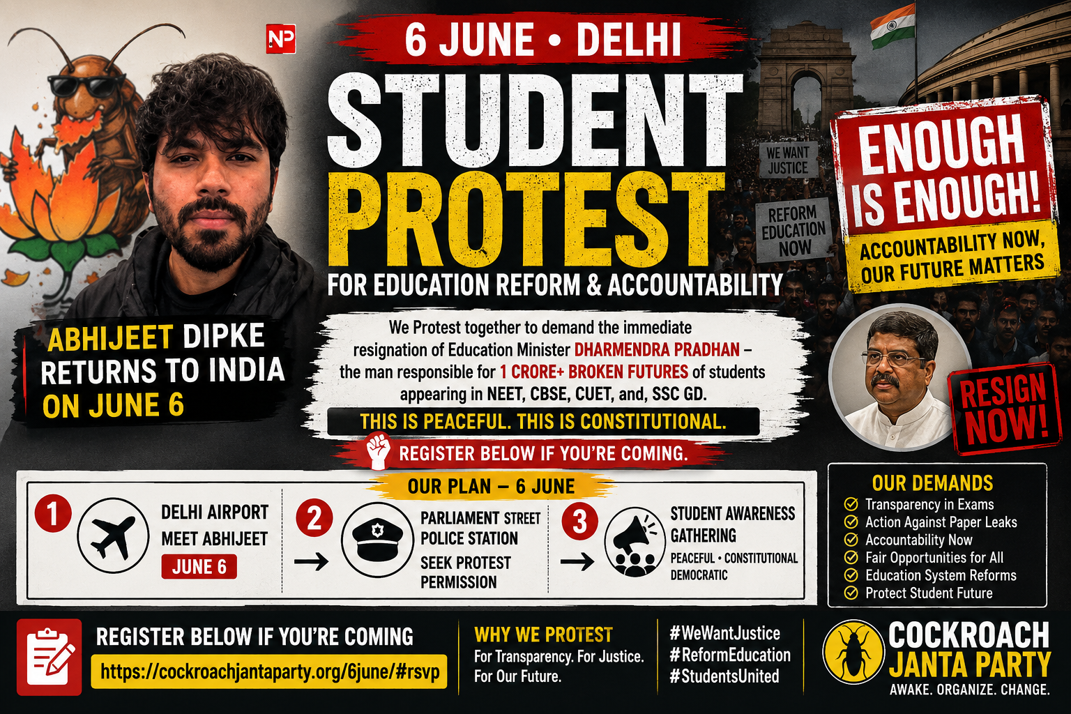 6 June Delhi Student Protest for Education Reform